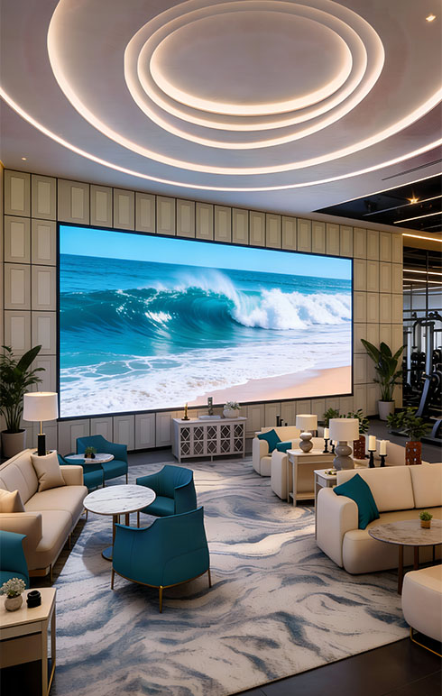 Wellness lounge with screen