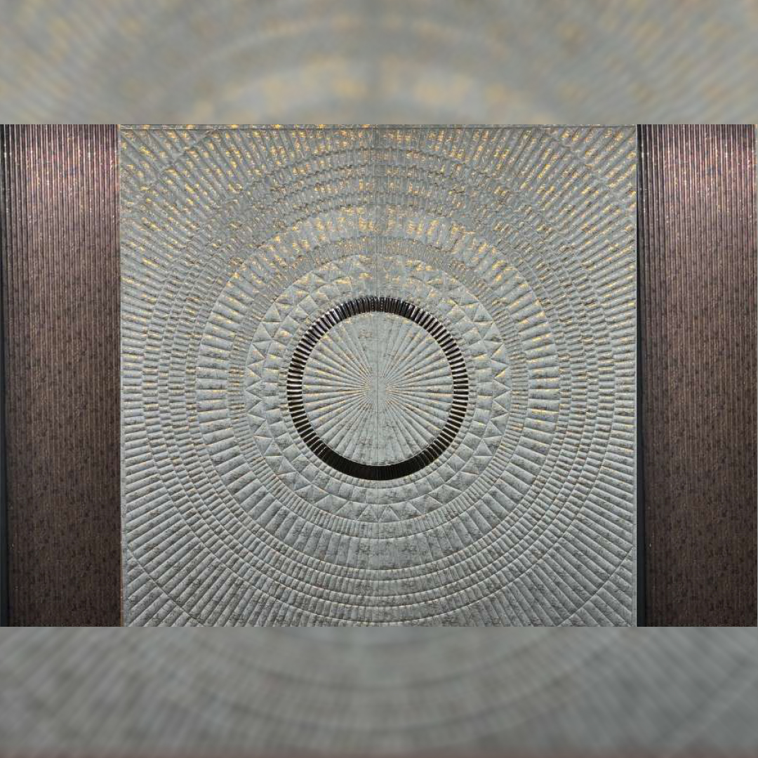 Premium fabric-backed stainless steel wall panel with sophisticated fusion of geometric patterns and metallic accents